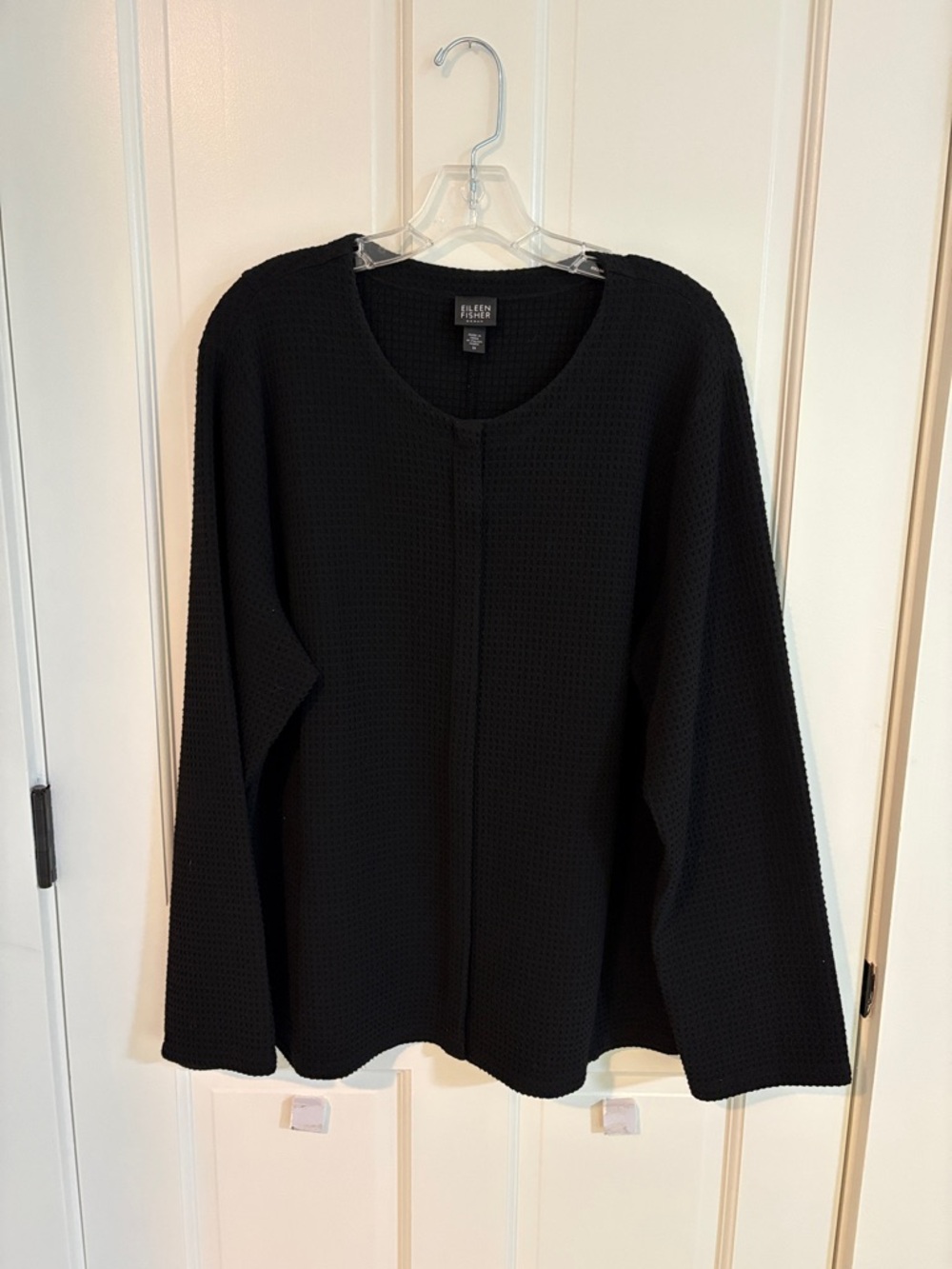 Eileen Fisher Size 1X Black Waffle Knit Long Sleeve Top